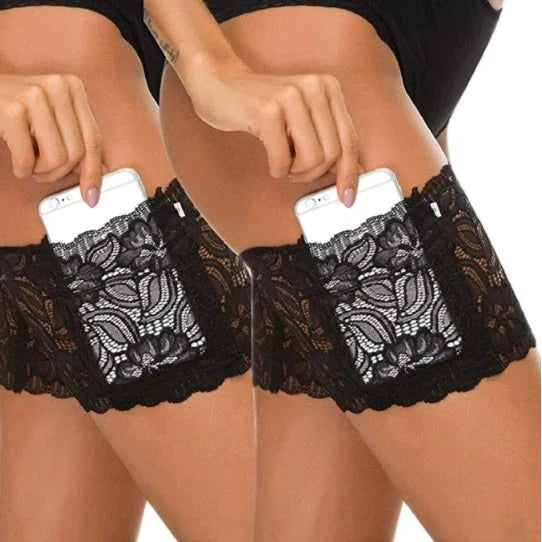 Premium lace thigh high socks with discreet pockets in various colors and sizes