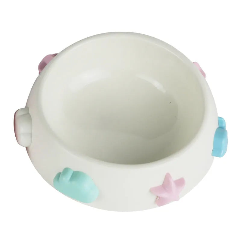 Anti-skid plastic dog bowl in blue sky and white clouds colour for non-slip feeding