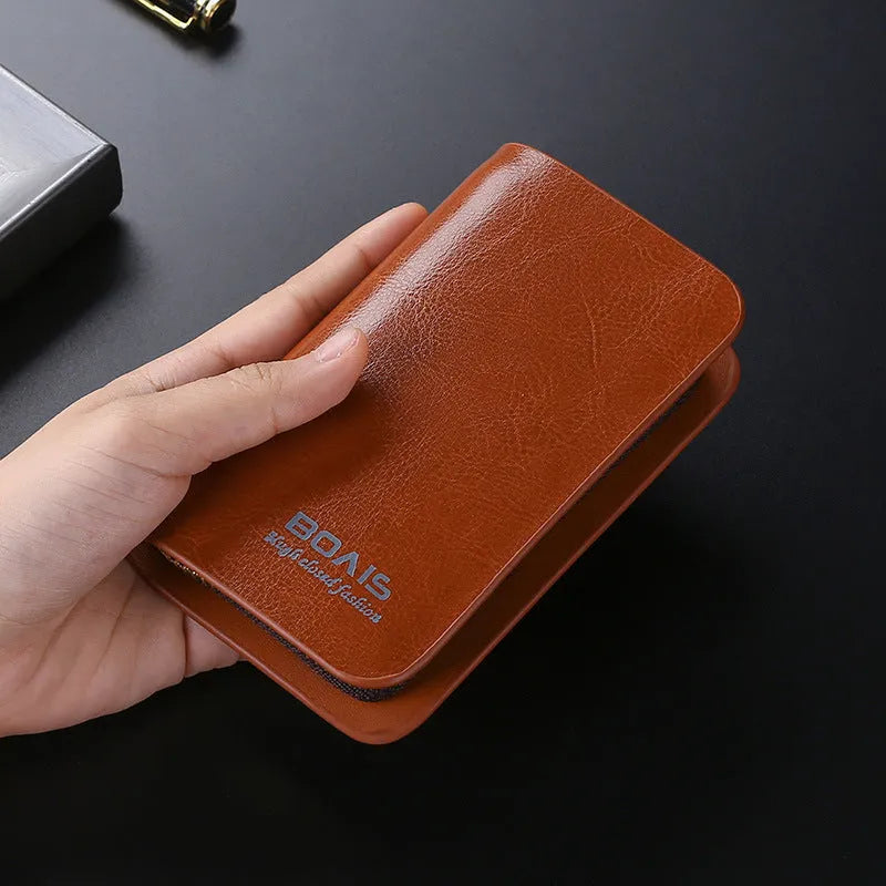 Black zipper multifunction card holder in synthetic leather with letter pattern, square vertical shape