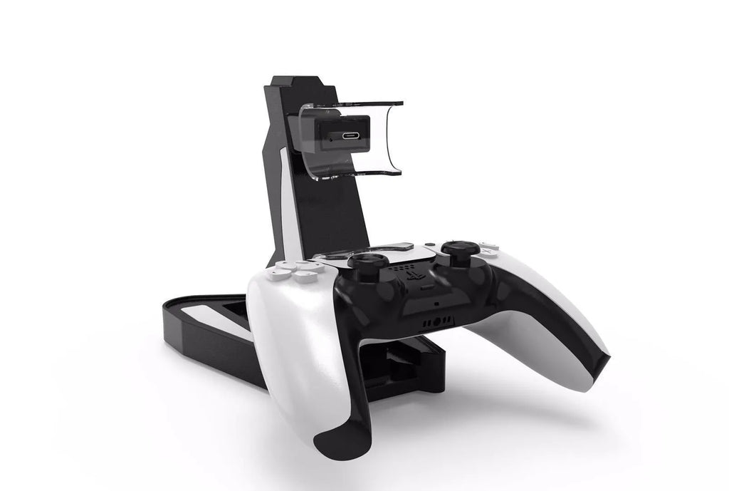 PS5 handle charger with turn light, ABS build, 12.7 x 17 x 6.5 cm, available in white and black