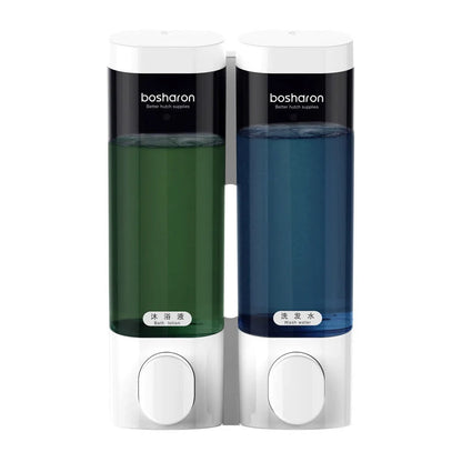 Wall-mounted three-head soap dispenser in white, silver grey, and gold options