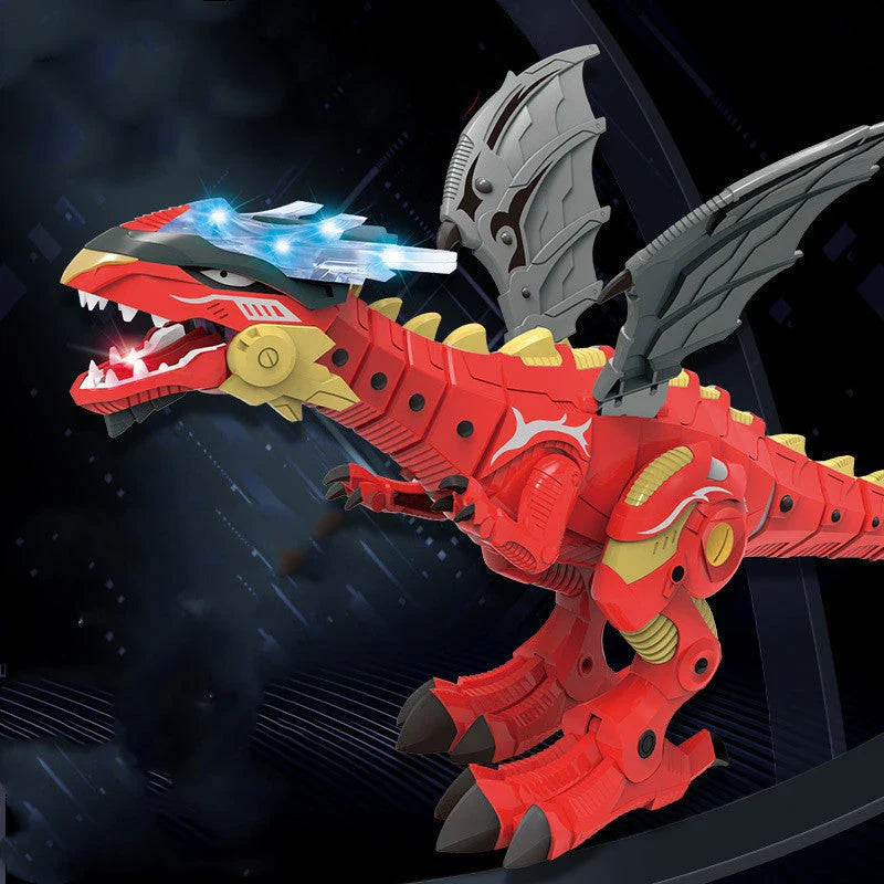 Walking dragon toy with fire breathing and water spray features in vibrant colours