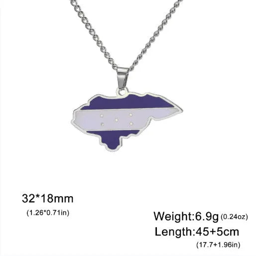 Countries map drop oil necklace pendant in titanium steel with O-ring chain gold colour