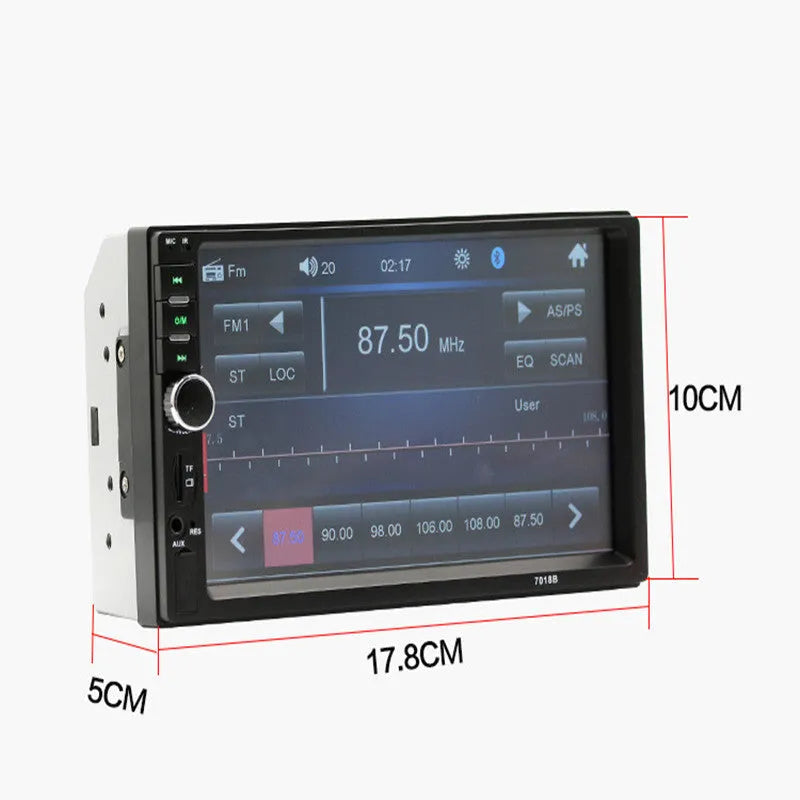 7-inch dual spindle vehicle MP5 player with Bluetooth and reversing function in black front view