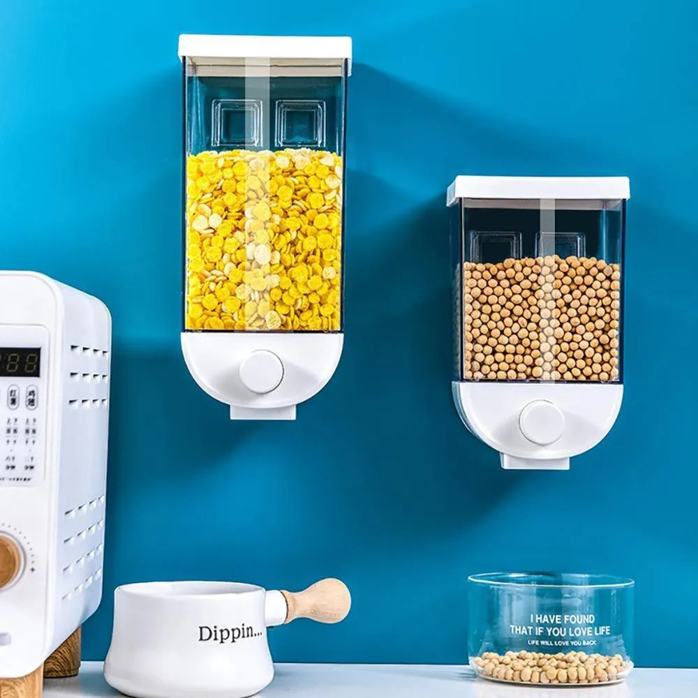 White transparent wall-mount food storage box with easy-press lid on kitchen wall