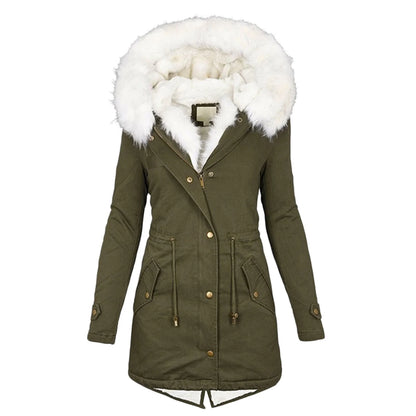 Women's cotton padded jacket with white collar, available in multiple colours and sizes