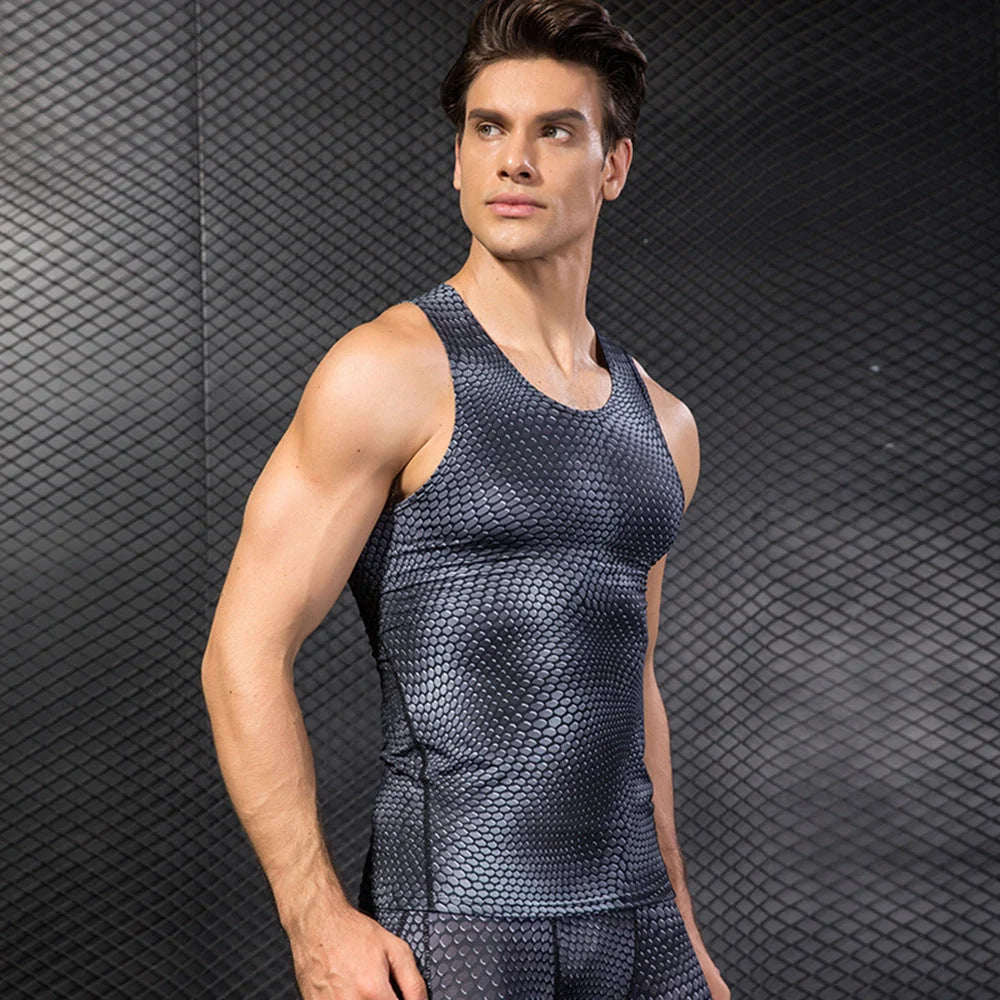 Men's sports vest in polyester fibre, available in blue, black, red, white, and grey