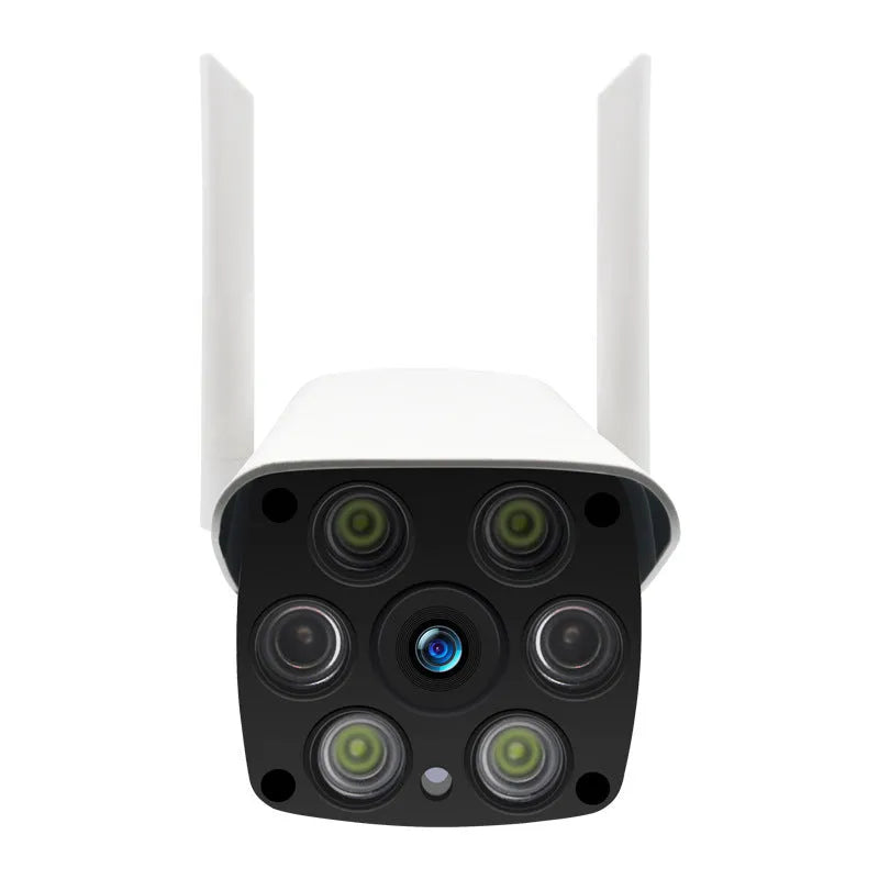 White outdoor smart security camera with infrared night vision capability up to 10 metres
