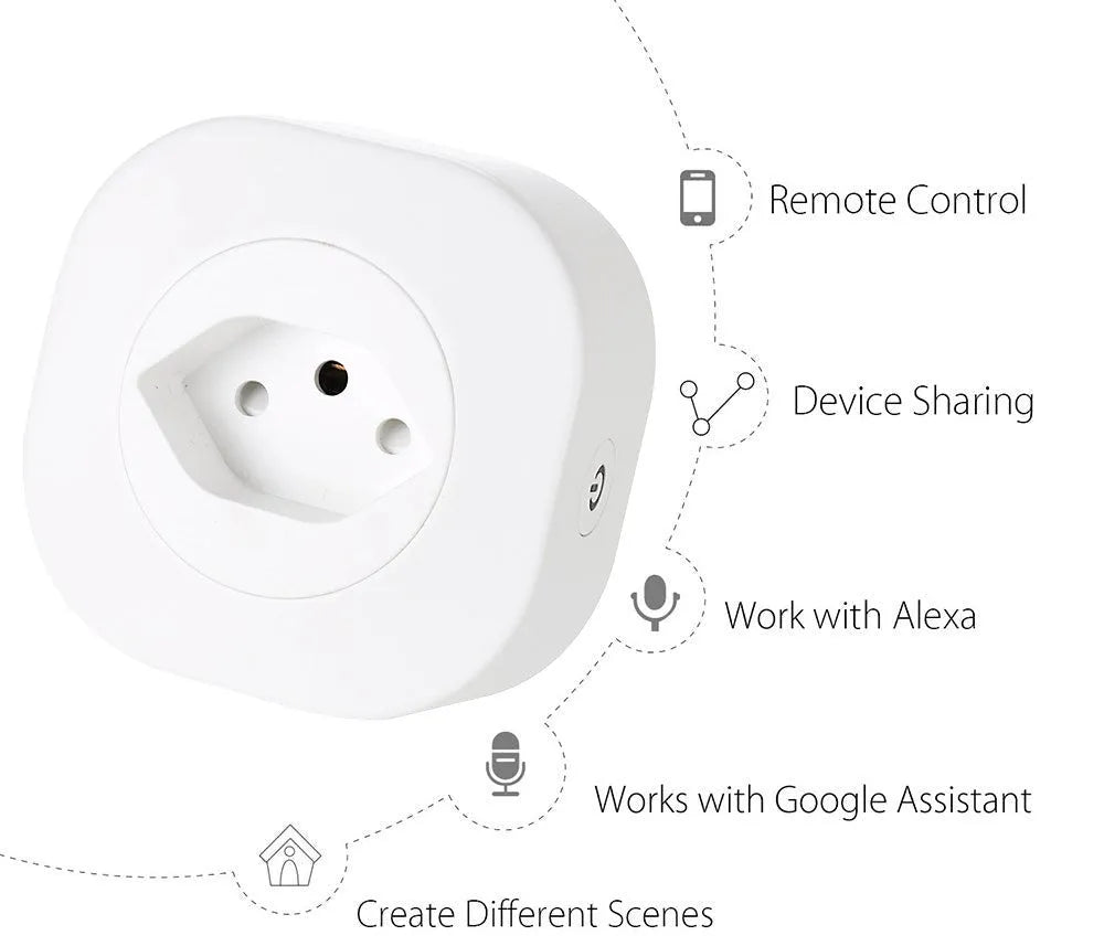 Compact square 70mm smart plug socket with Wi-Fi for voice control, 16A 3520W rating.