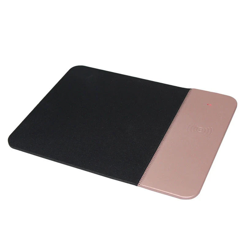 Wireless charger rubber mouse pad in black, blue, grey, and rose gold
