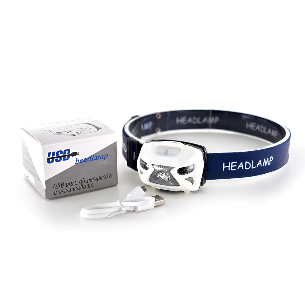 Waterproof LED head-mounted headlight with adjustable webbing strap for outdoor activities
