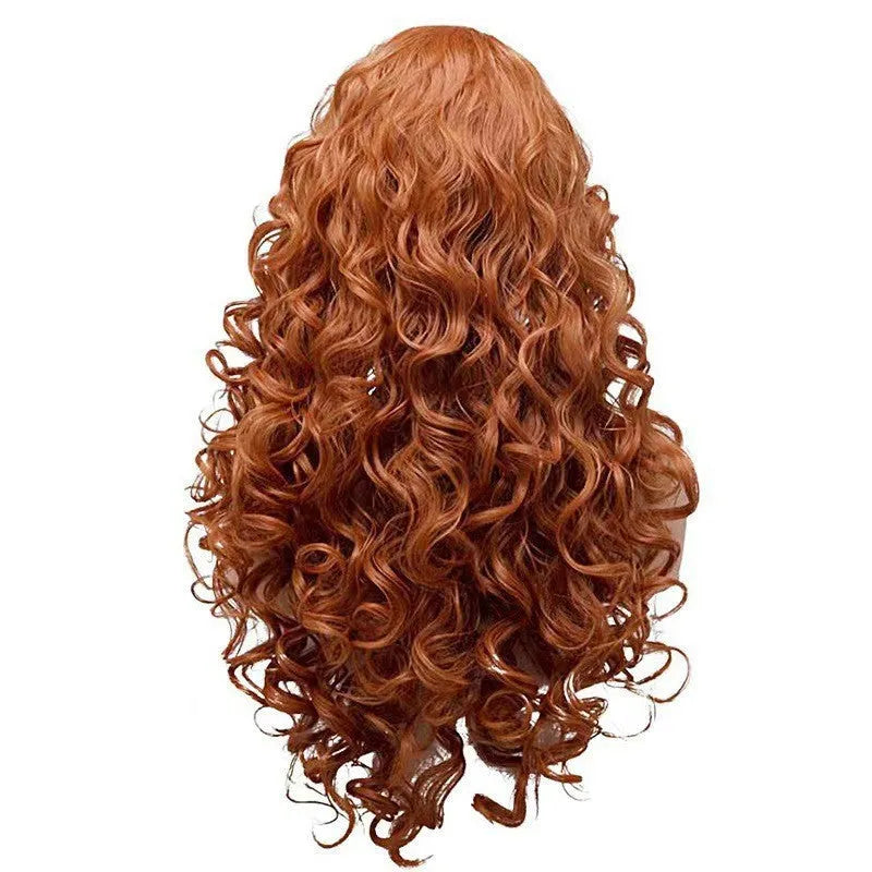 Brown long curly wig made from high temperature fibre with wavy style