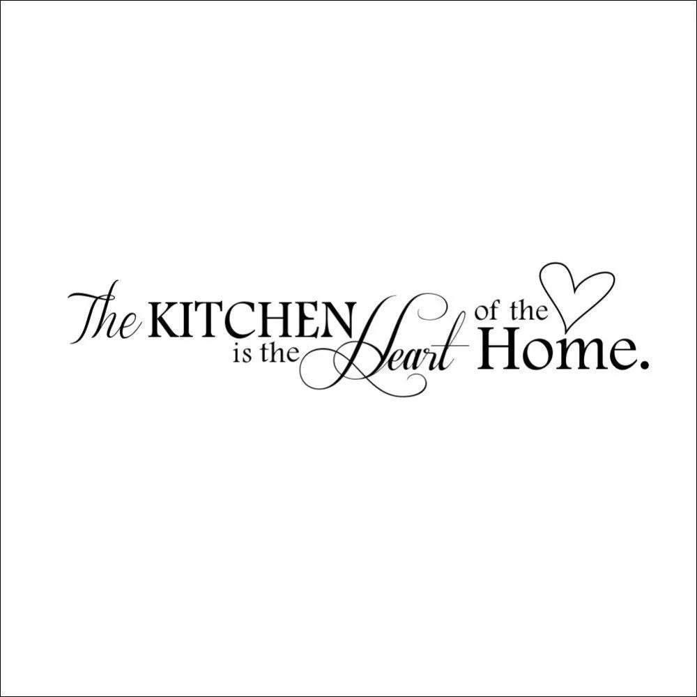 Heart of the Home letter pattern PVC wall sticker in black, 60x15cm, on a kitchen wall