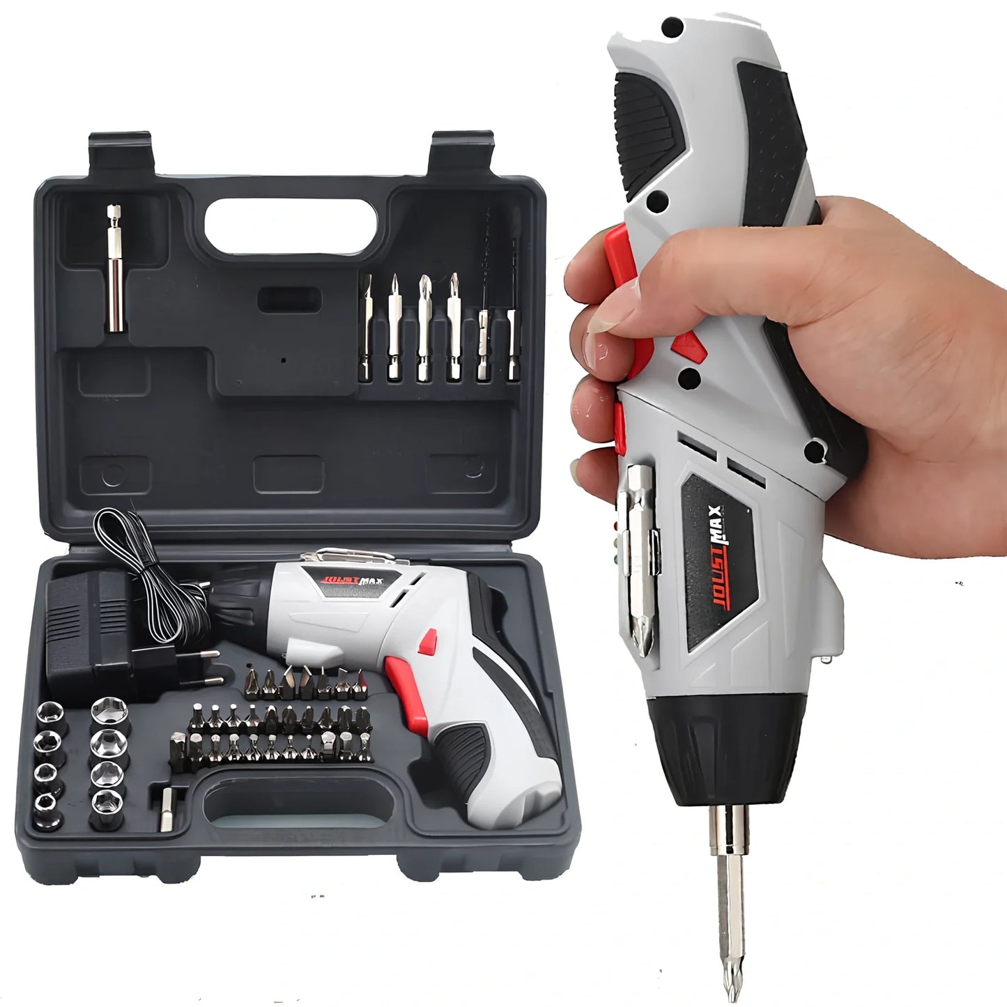 Blue 4.8V rechargeable electric screwdriver set, 15x16x4.5 cm, 180 RPM speed, 600mAh battery with EU plug
