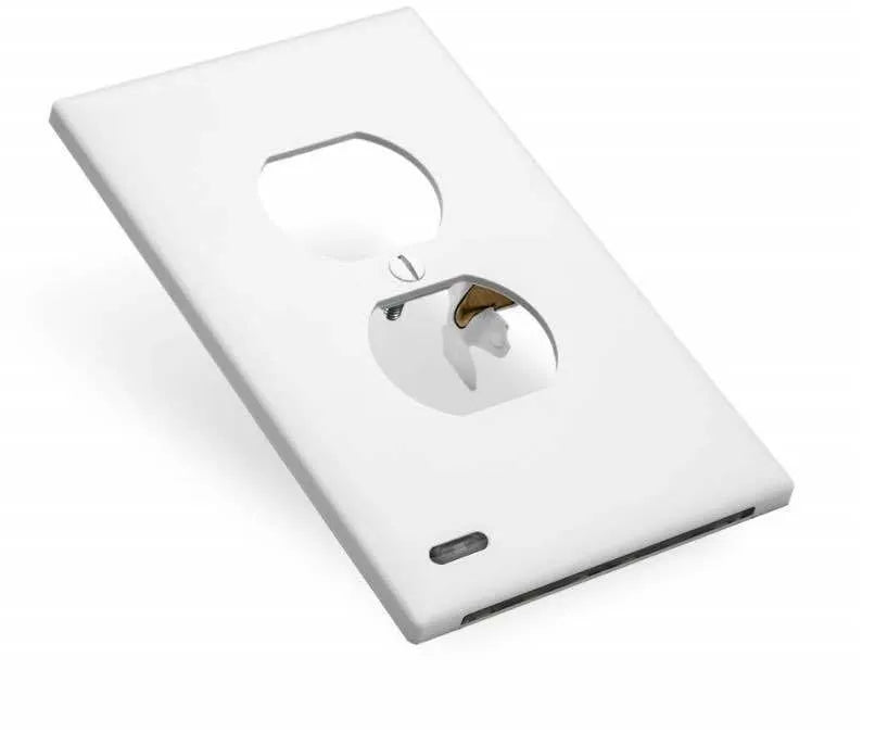White plug-in LED socket night light installed in a wall socket, showing automatic sensor.