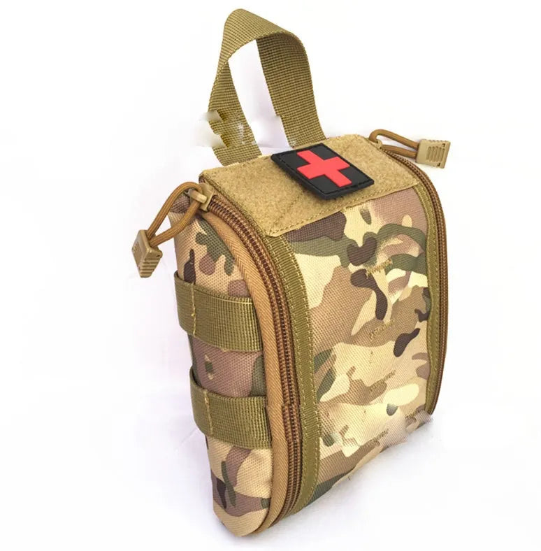 Tactical medical first aid kit for outdoor camping and climbing, shown in multiple colour options.