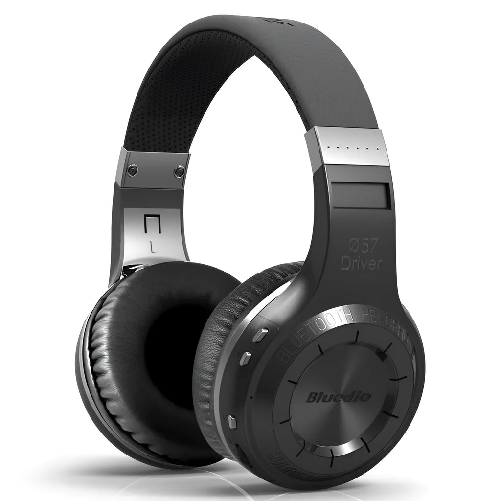 Wireless Bluetooth headphones with stereo subwoofer, 57mm driver, PU ear pads, in black and white colours
