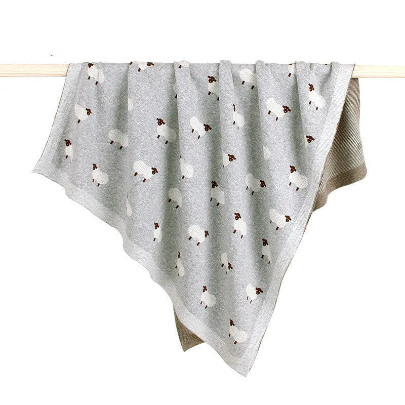 Grey and pink baby sheepskin blanket windproof cover for prams measuring 100 by 80 cm