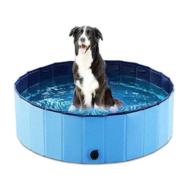 Foldable large dog swimming pool made of durable PVC and PP materials, with a non-slip bottom for safe bathing and playing