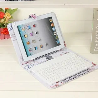 Bluetooth wireless keyboard case set showing protective cover with removable 7-inch keyboard in multiple colour options