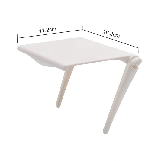White ABS computer screen organiser rack with adjustable stands on office desk