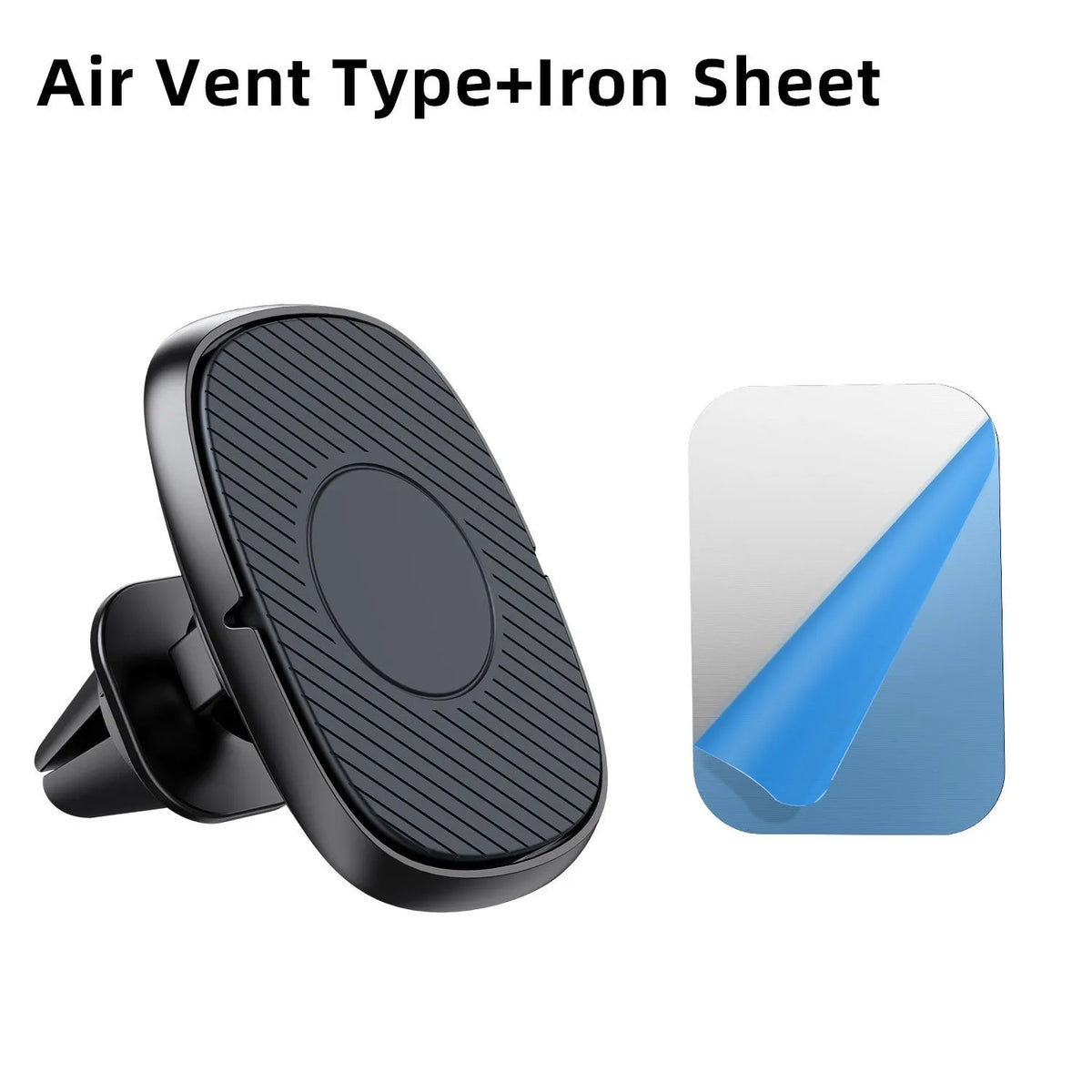 Magnetic car navigation phone holder with zinc alloy body and silicone pad, showing a smartphone attached