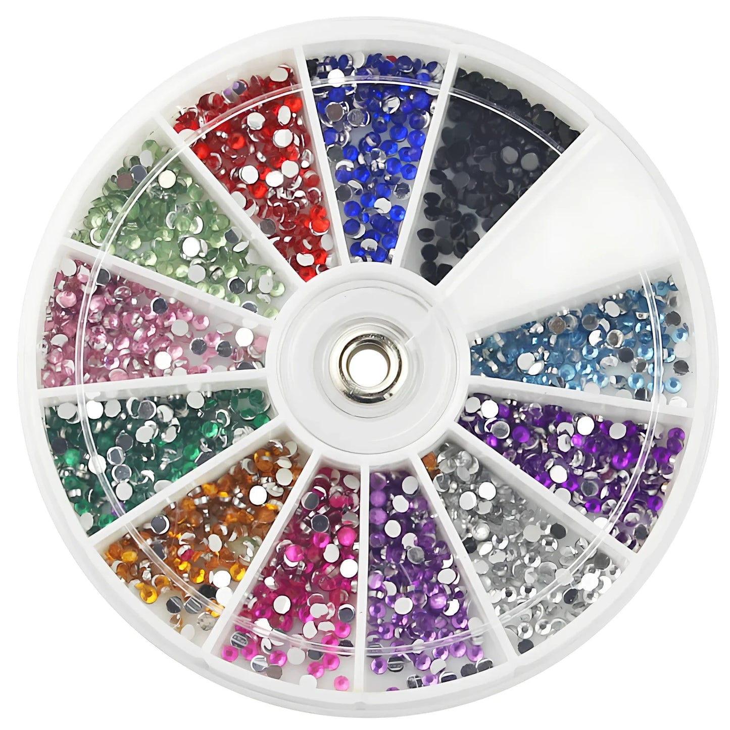 Pack of 1.5mm diamond fake rhinestone nails in 12 random colours for nail art and DIY decoration