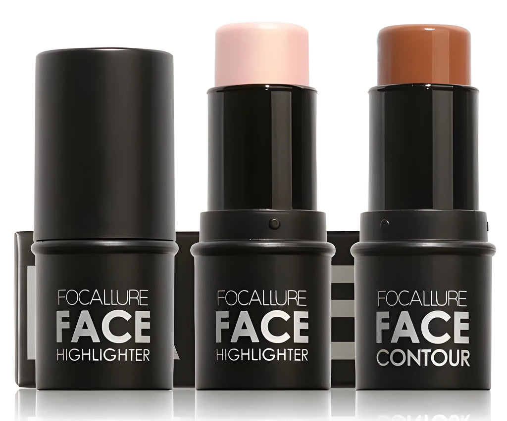 Face contour highlighter makeup product with four shade options A, B, C, D