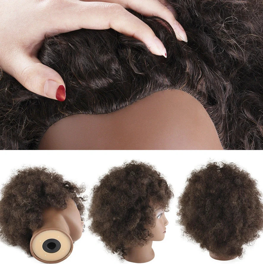 Black human hair wig with natural hairline and short fluffy hairstyle