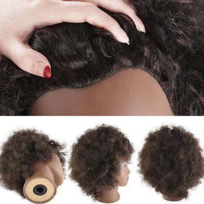 Black human hair wig with natural hairline and short fluffy hairstyle