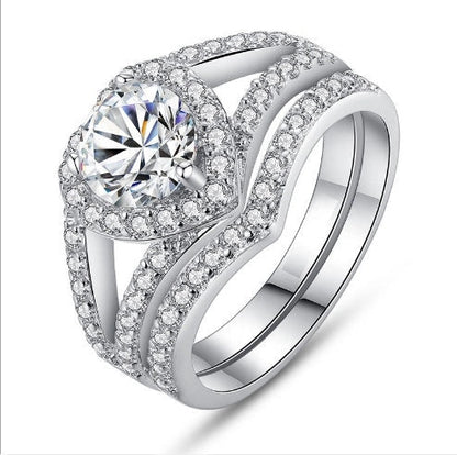 Heart-shaped diamond ring with 18k platinum plating, available in multiple colours and sizes