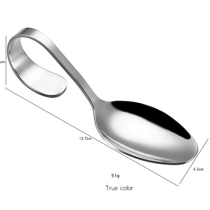 316 stainless steel serving spoon with curved silver handle, 22 cm long, mirror polished for durable kitchen use