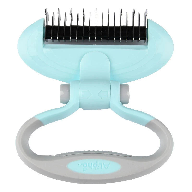 Dual-head dog comb knot remover in white, blue, and pink for gentle grooming
