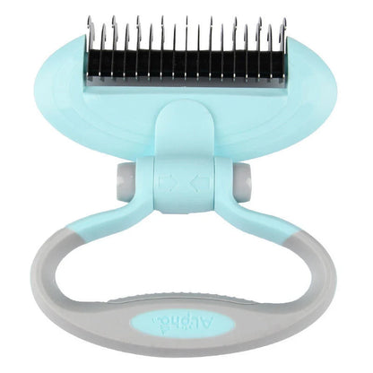 Dual-head dog comb knot remover in white, blue, and pink for gentle grooming