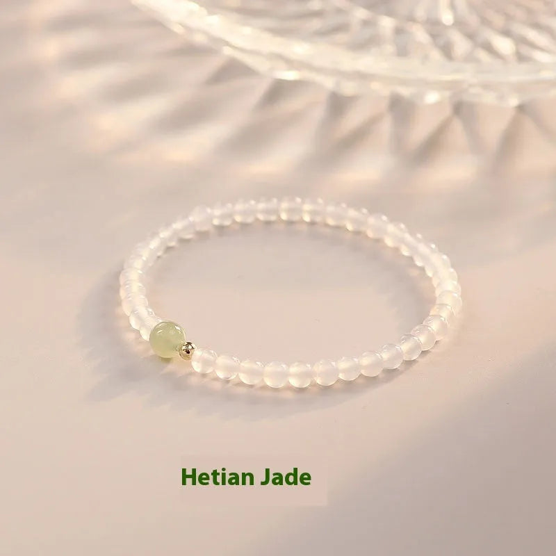 Natural Hetian jade white agate women's bracelet with fixed 15cm length