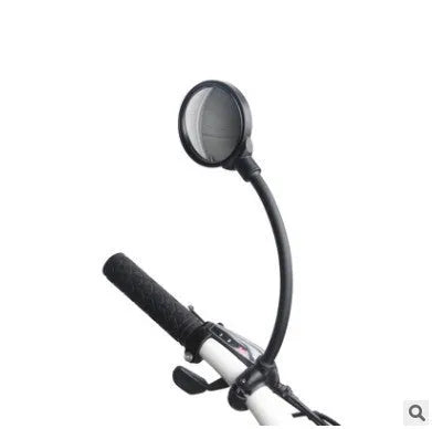Black metal bicycle rearview mirror with hose adjustment system for handlebar or helmet mounting