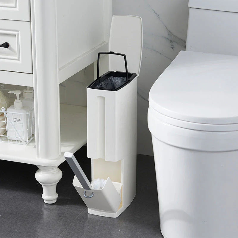 Compact white coffee toilet brush set with built-in tissue box, dimensions 19.5*11*41.2cm