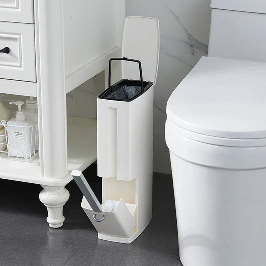 Compact white coffee toilet brush set with built-in tissue box, dimensions 19.5*11*41.2cm