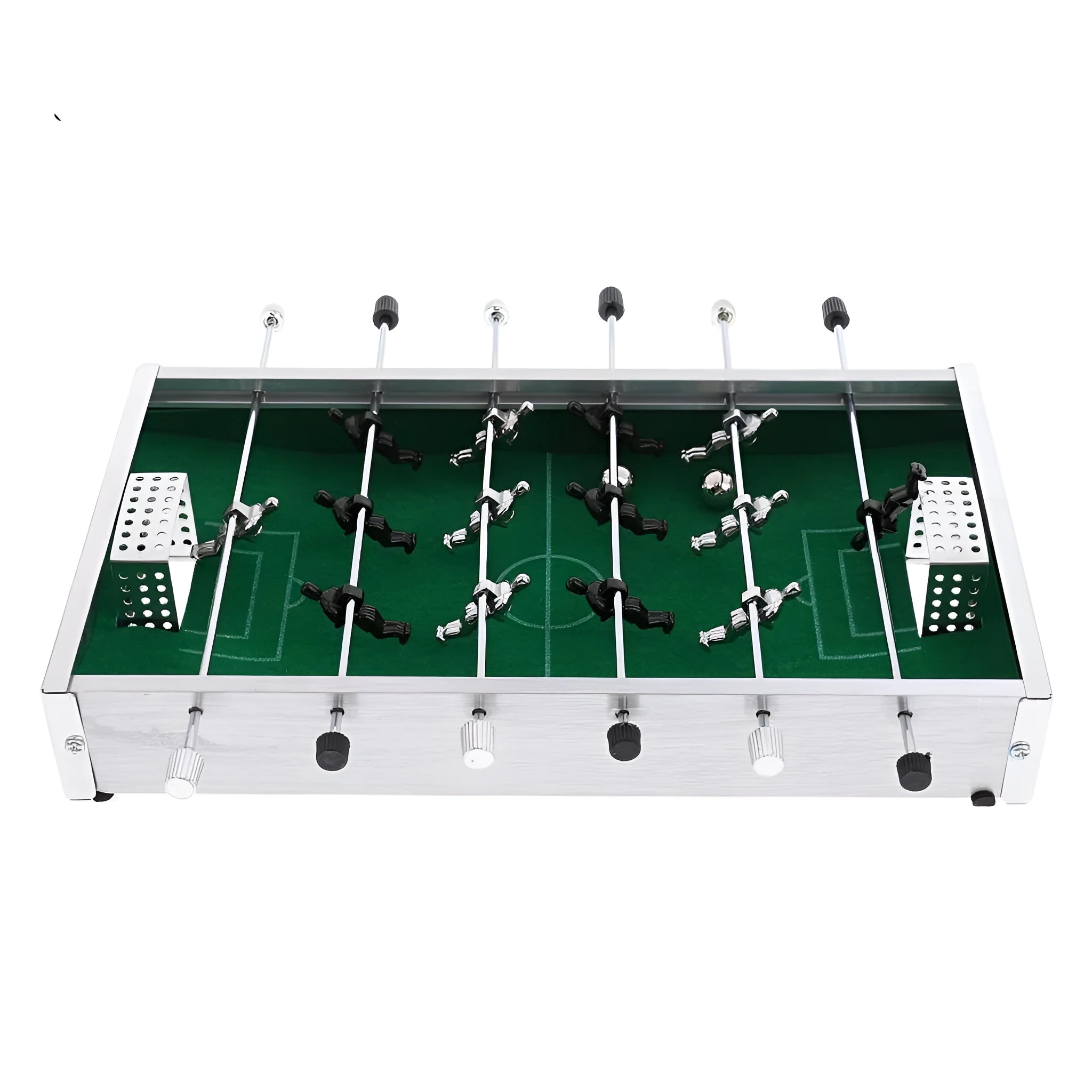 Mini aluminium alloy foosball table 20.5cm long with two footballs for portable indoor play