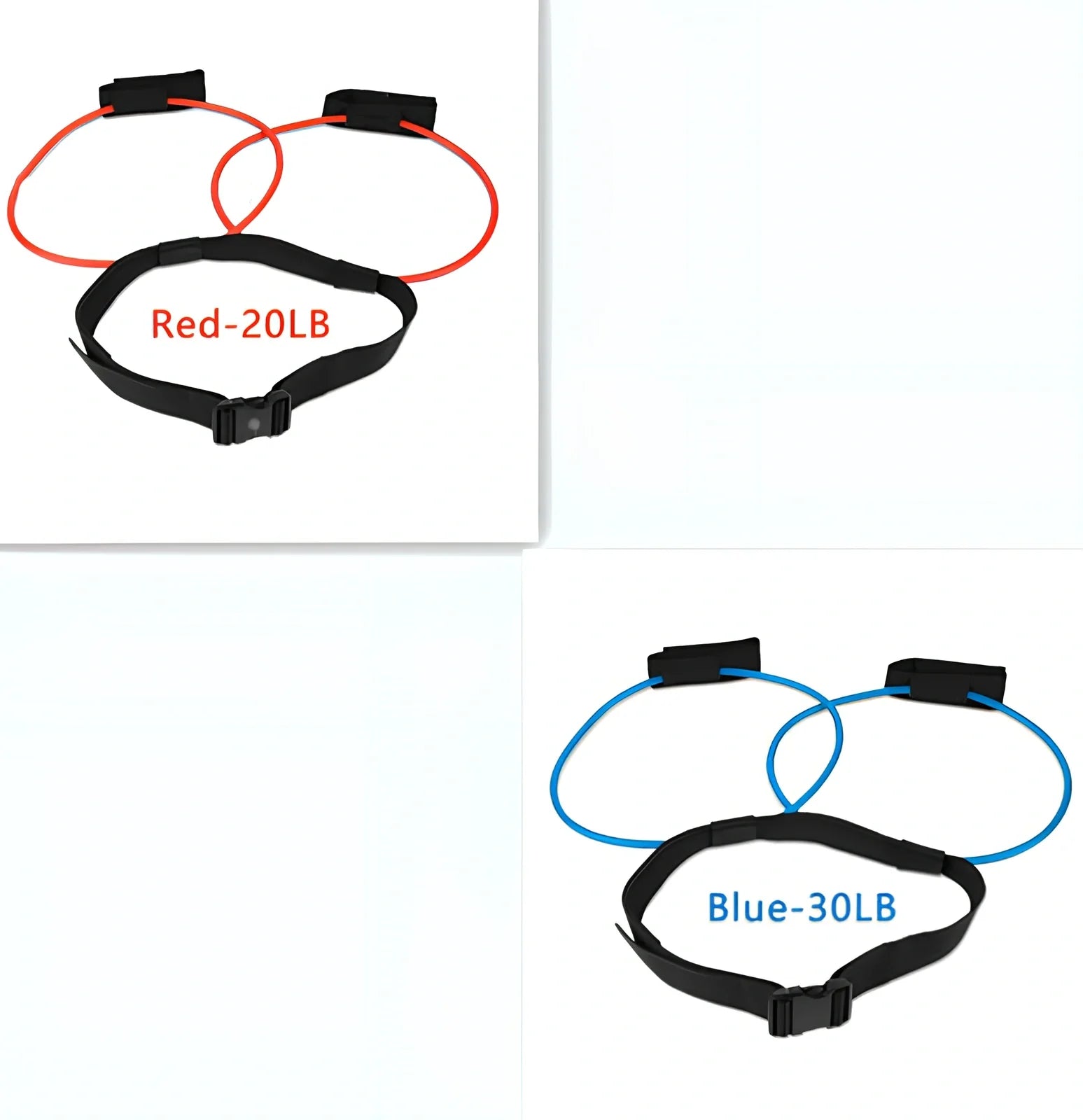 Women's adjustable waist resistance band with colour-coded latex tubes and pedal exerciser foot straps