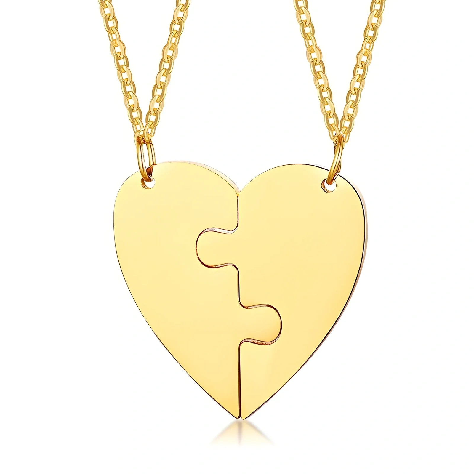 Heart-shaped titanium steel friendship pendant set in silver, gold, black with optional 51-80cm chain, rust-resistant two-piece unisex jewellery