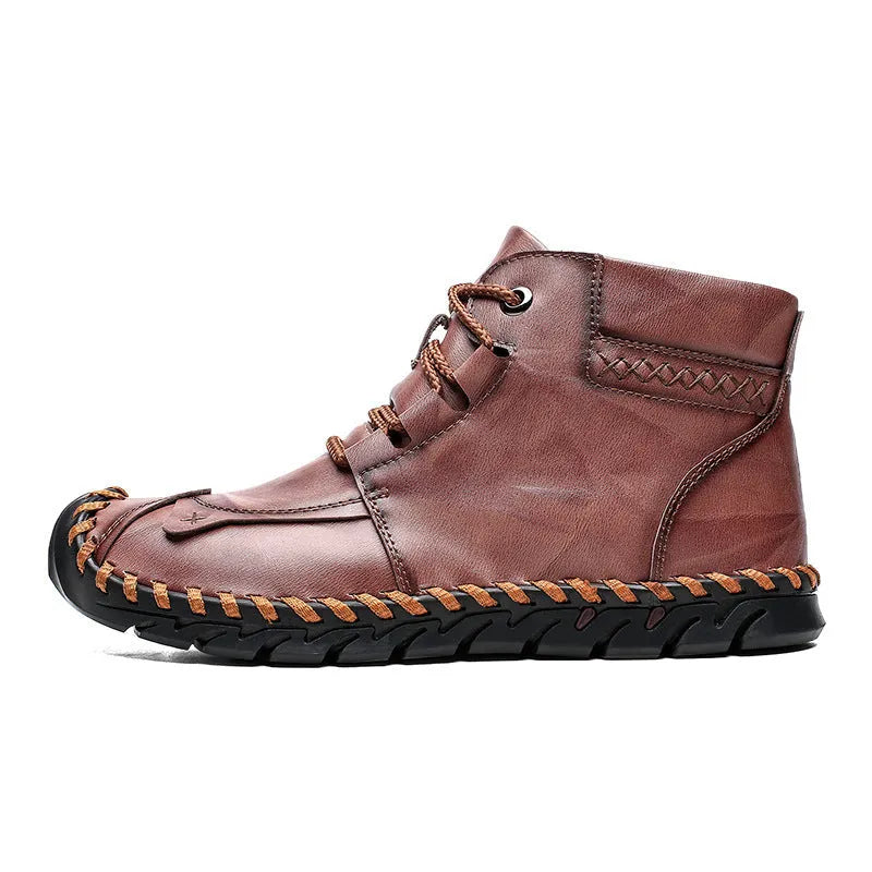 Men's leather Martin boots cow split leather thick rubber sole black colour side view