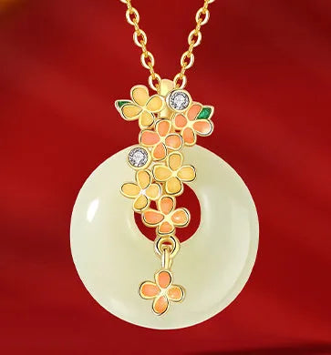 925 silver peace buckle necklace with natural Hetian jade pendant and cross chain