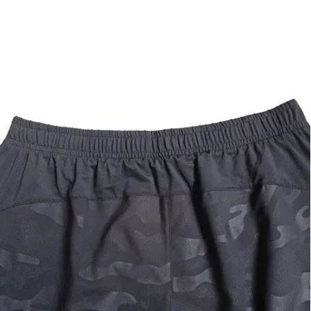 Men's reflective basketball shorts in camouflage and stripes pattern, black colour, polyester fibre