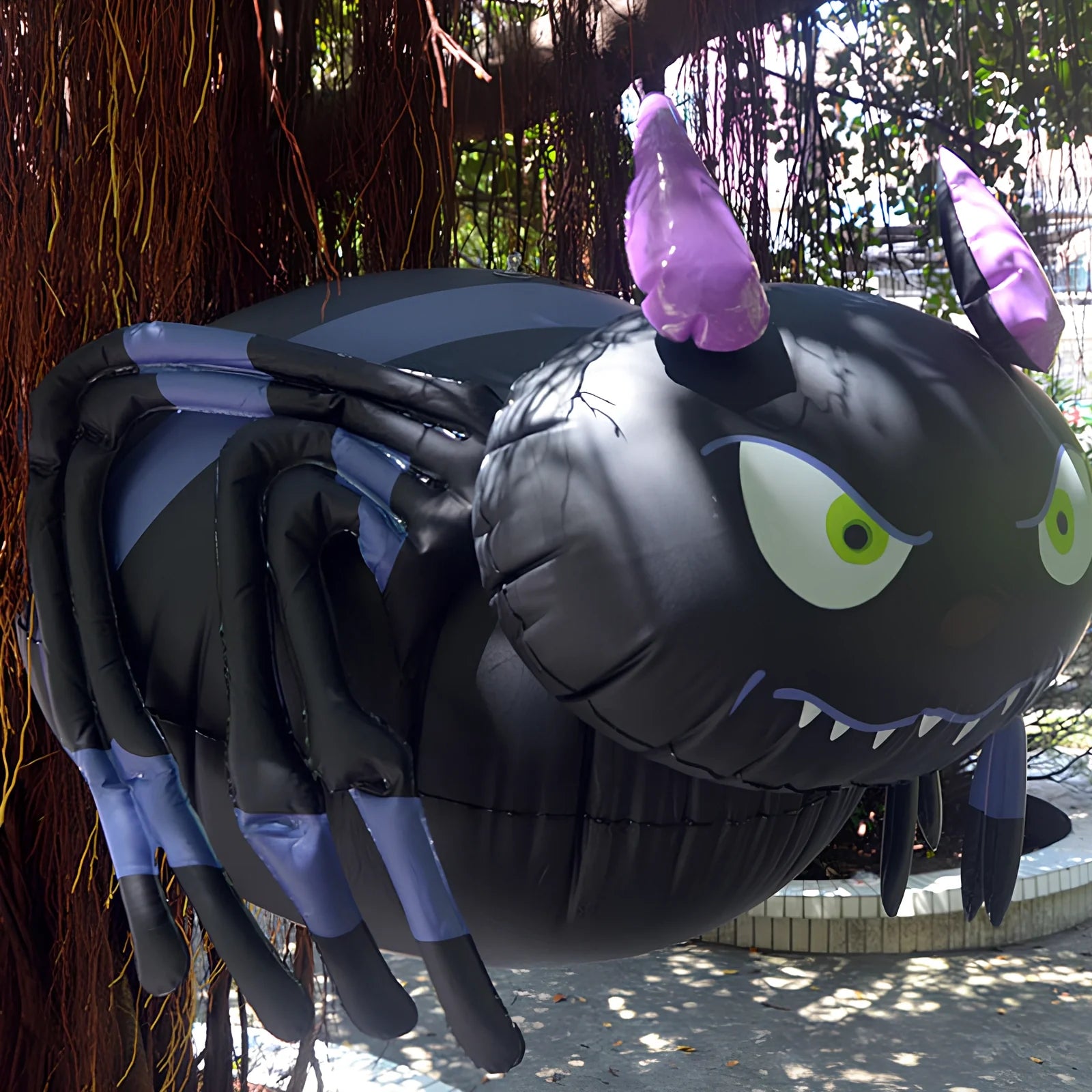 60cm orange inflatable pumpkin decoration with black spider attached for Halloween displays