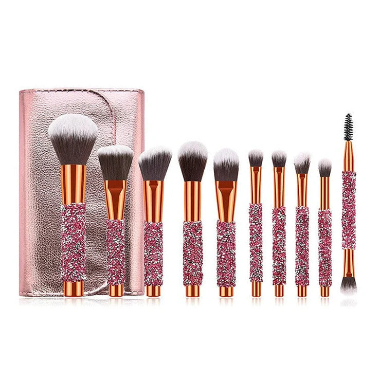10 colourful makeup brushes with diamond wrap design and nylon bristles for powder application