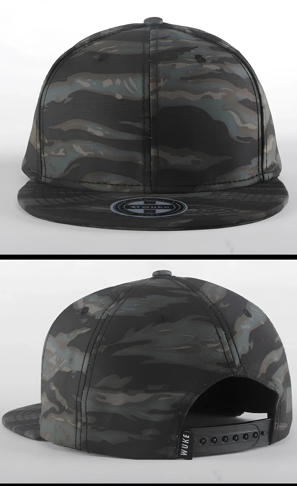 Adjustable black baseball cap in camouflage cotton, 55-61cm fit, 12cm height, 7cm brim, 0.1kg weight for outdoor use