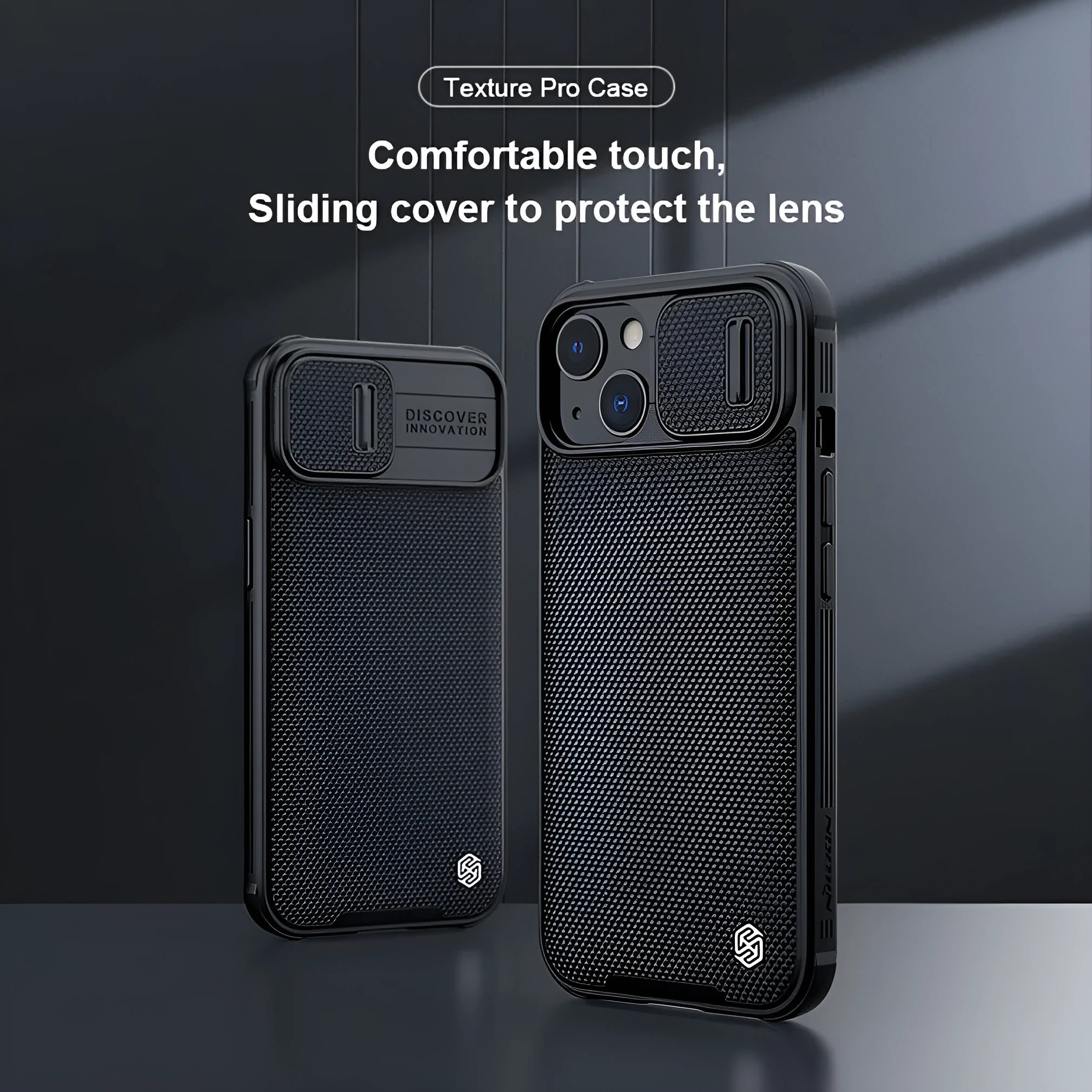 Black textured UniPro PC and TPU protective phone case for Apple iPhone 13 models.