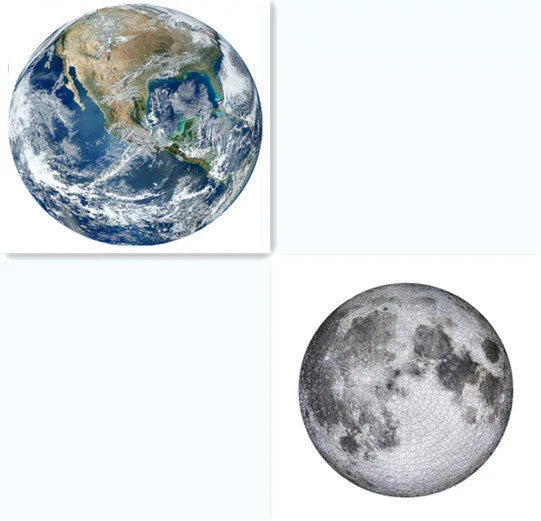 Moon/Earth 1000-piece jigsaw puzzle with vibrant space theme, measuring 67.5 × 67.5 cm