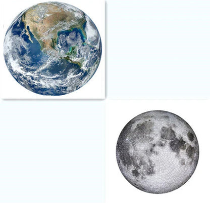 Moon/Earth 1000-piece jigsaw puzzle with vibrant space theme, measuring 67.5 × 67.5 cm